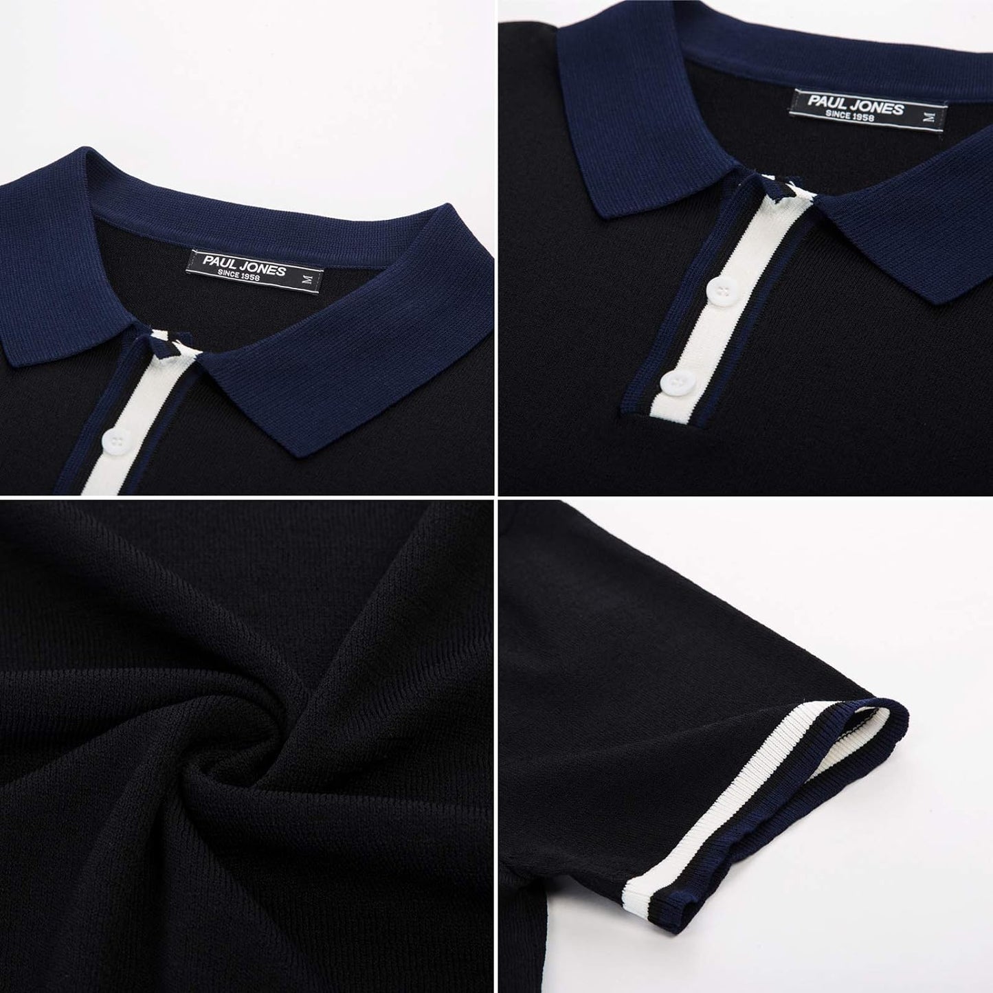 Mens Regular Fit Polo Shirts Short Sleeve Golf Knitwear for Summer Solid-Black