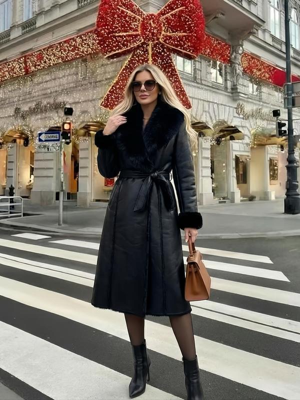 Women'S Faux Fur Coat, Winter Fashion Long Sleeve Medium-Length Jacket, Retro Loose Fit Daily Wear Outerwear