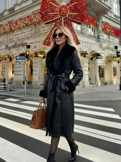 Women'S Faux Fur Coat, Winter Fashion Long Sleeve Medium-Length Jacket, Retro Loose Fit Daily Wear Outerwear