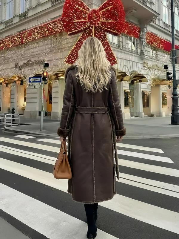 Women'S Faux Fur Coat, Winter Fashion Long Sleeve Medium-Length Jacket, Retro Loose Fit Daily Wear Outerwear