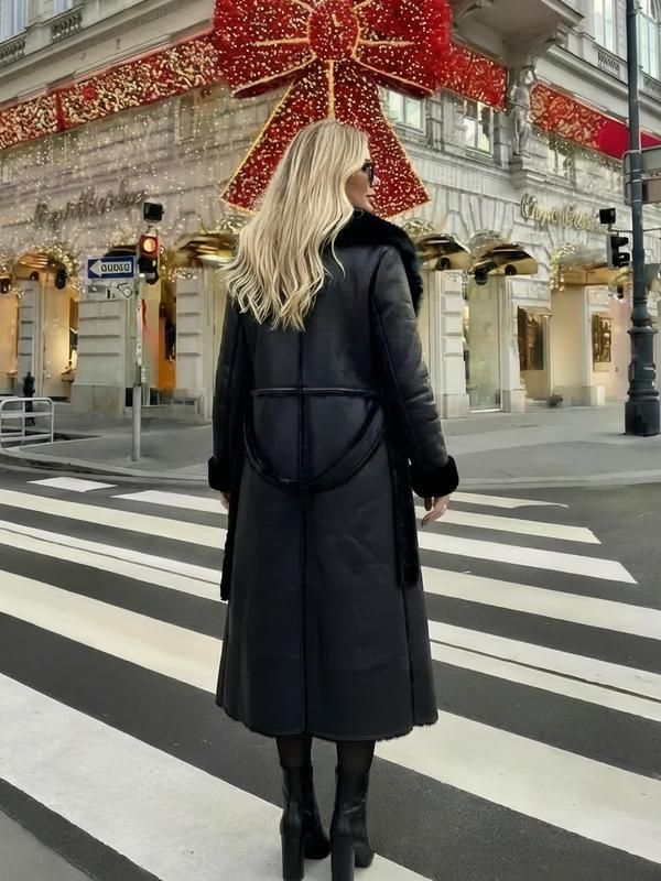 Women'S Faux Fur Coat, Winter Fashion Long Sleeve Medium-Length Jacket, Retro Loose Fit Daily Wear Outerwear