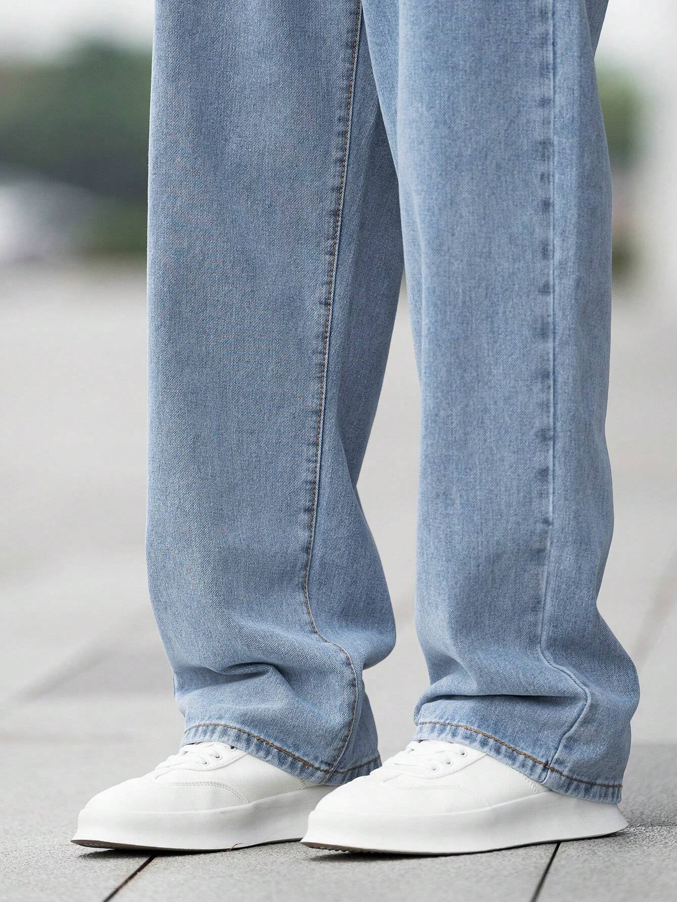 GALLERY FADE Loose Fit Men'S Cotton Jeans with Slant Pockets Baggy Long Washed Skater Jean Cargo Plain Light Blue Going Out Y2K Friends Urban Going Out Commute Work Vacation