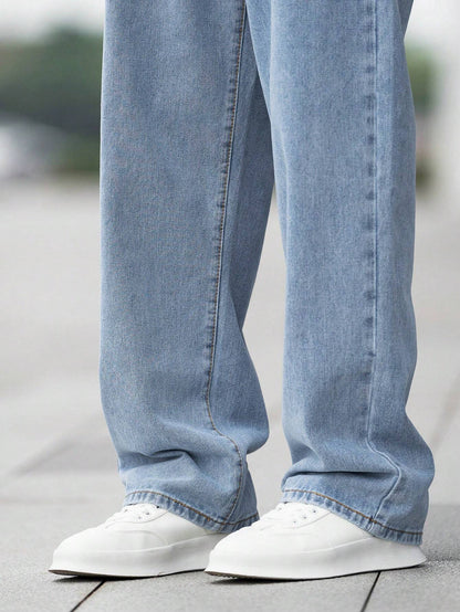 GALLERY FADE Loose Fit Men'S Cotton Jeans with Slant Pockets Baggy Long Washed Skater Jean Cargo Plain Light Blue Going Out Y2K Friends Urban Going Out Commute Work Vacation